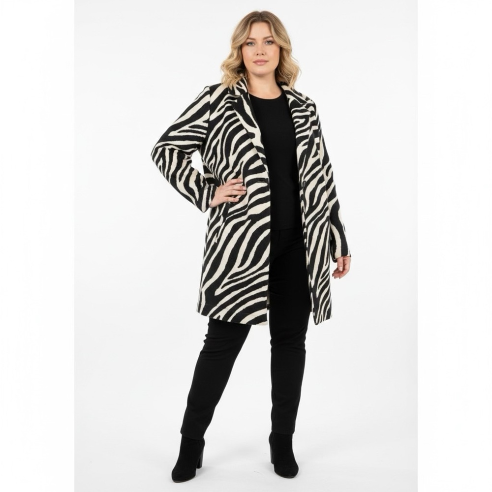BNWT Statement Zebra Print Lapel Coat Cleo Black & Cream Patterned‎ XL Tall Warm